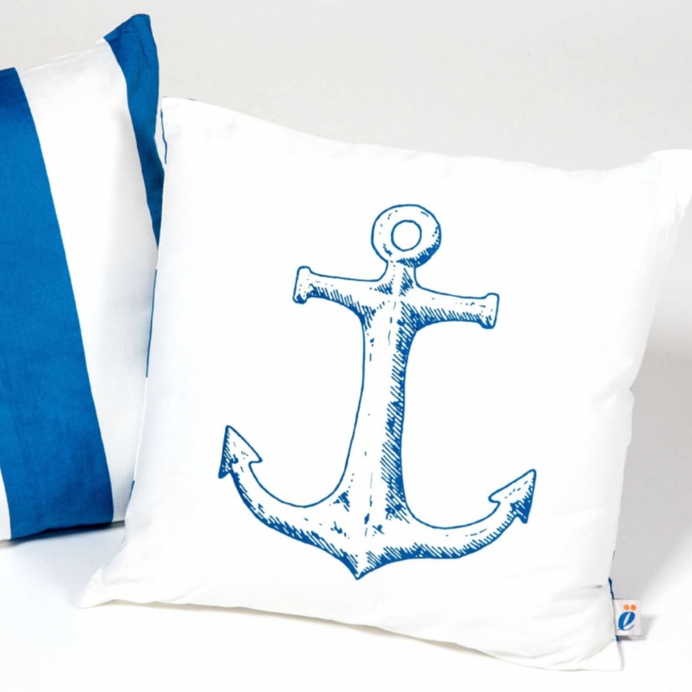 KIDS BEDDING ORGANIC COTTON NAVY ANCHOR PILLOW